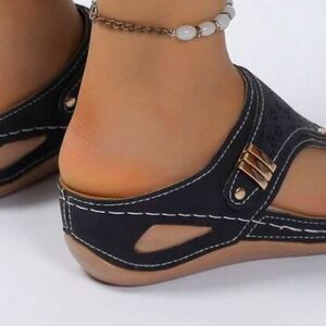 Black Casual Slip-On Sandals with Cushioned Footbed